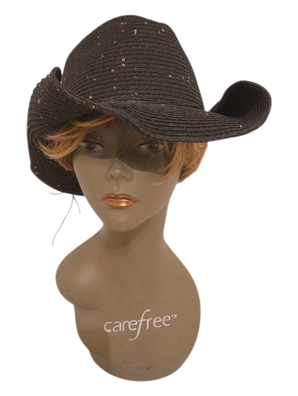 Carefree Black Sequin Straw Cowboy Hat for Women